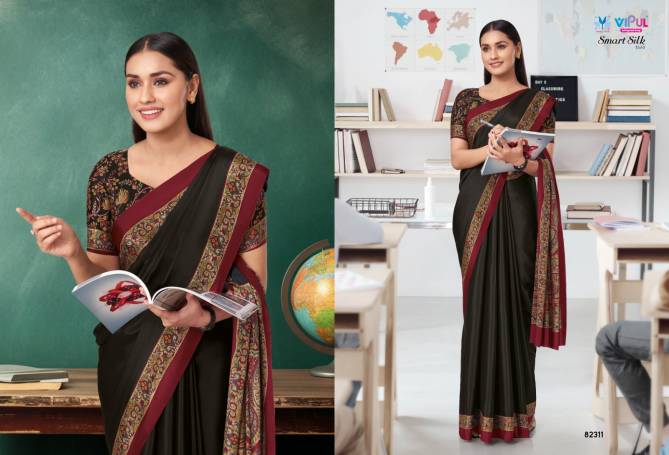 Smart Silk By Vipul Crape Printed Uniform Saree Wholesale Market In Surat
